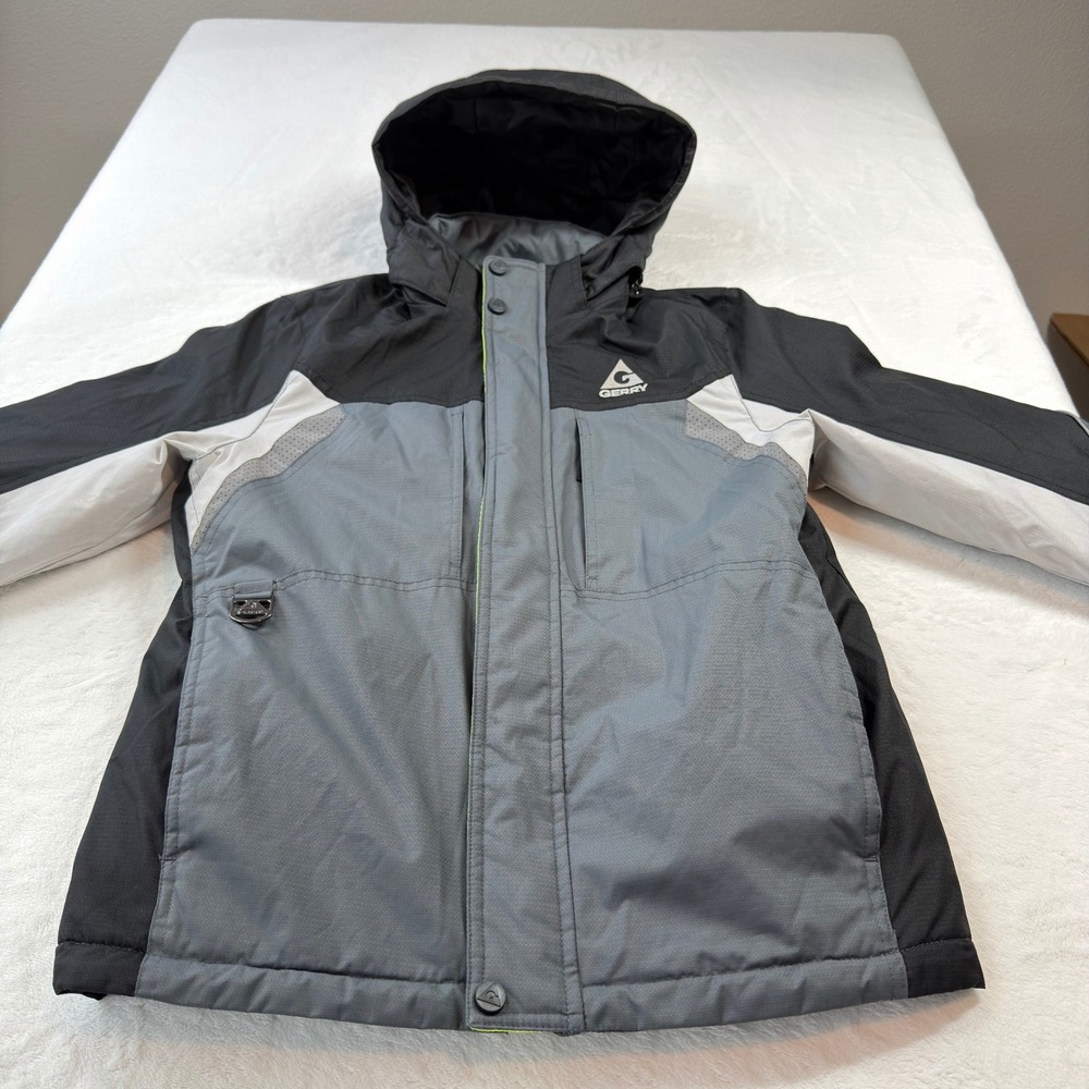 Gerry Winter Coat Boys M‎ 10/12 Grey Black Neon Yellow Good Hooded Jacket